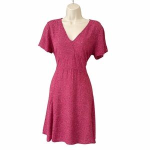 GAP Women Pink Floral Dress Size 10 V-Neck Short Sleeve A-Line Casual